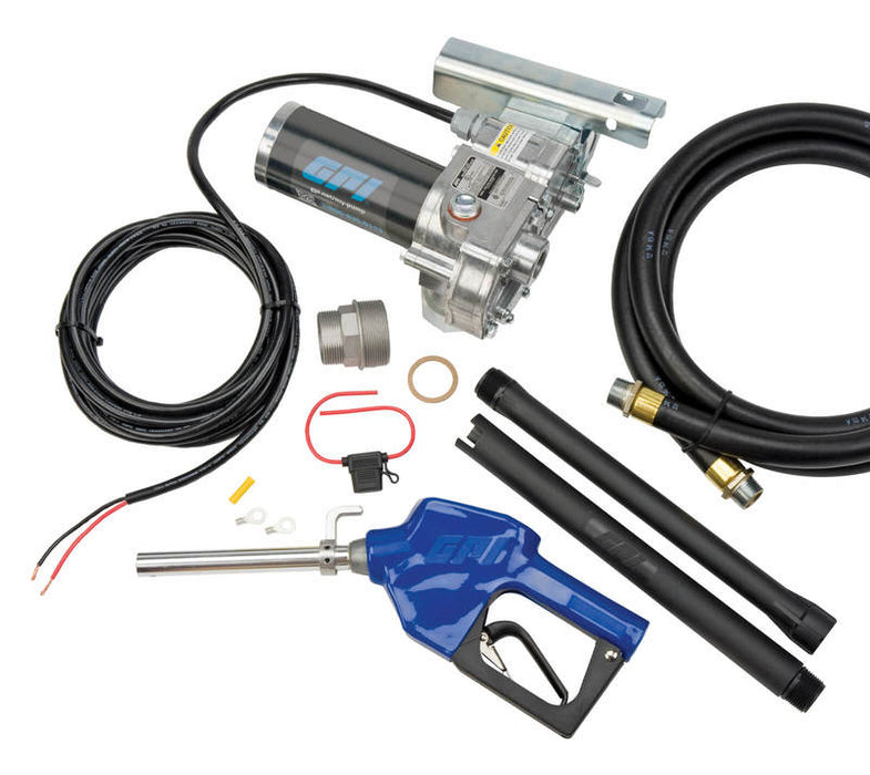Roughneck 12V Fuel Transfer Pump — 11 GPM, Manual Nozzle, Hose
